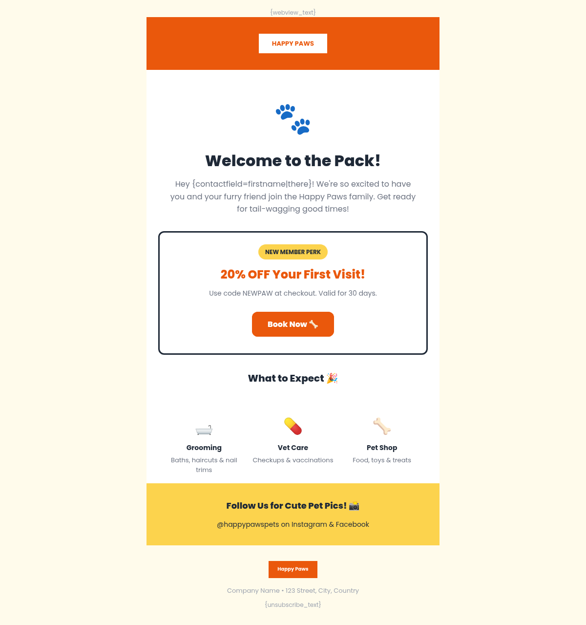 Happy Paws Welcome - Email Template