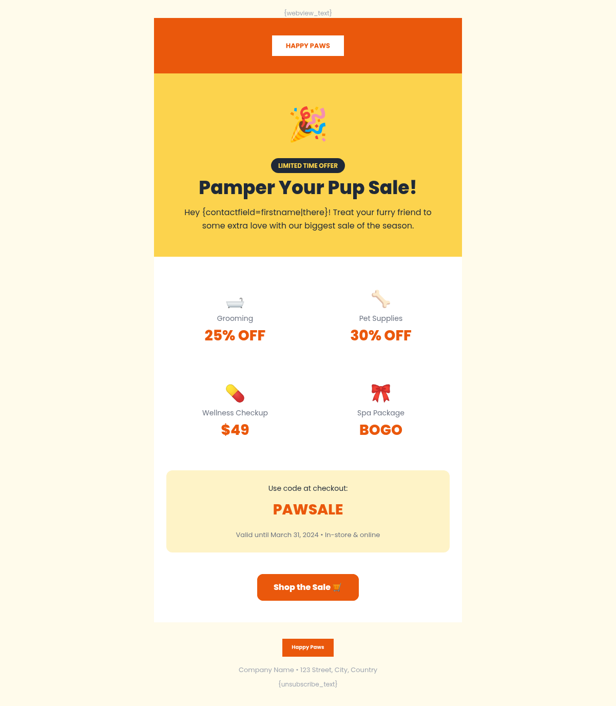 Happy Paws Promotional - Email Template