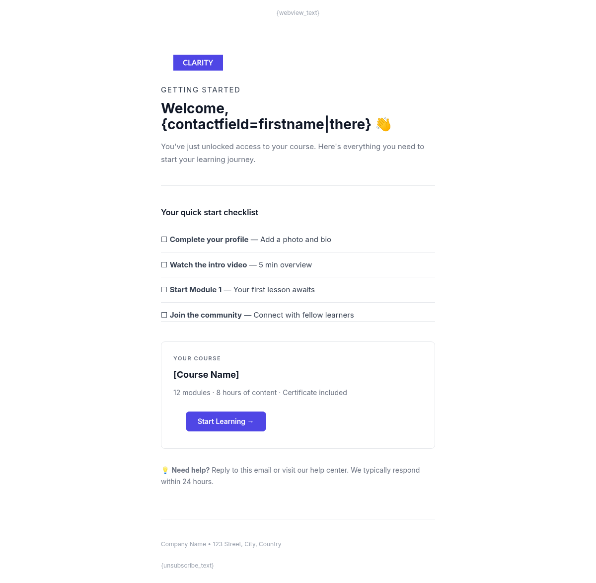 Clarity Labs Welcome - Email Template