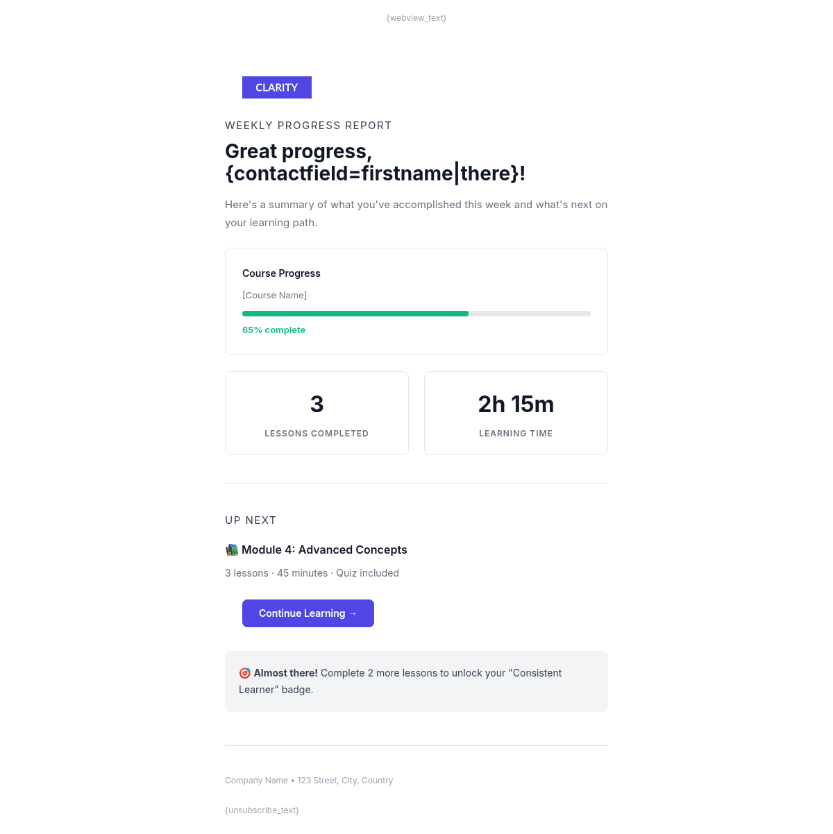 Clarity Labs Progress - Email Template
