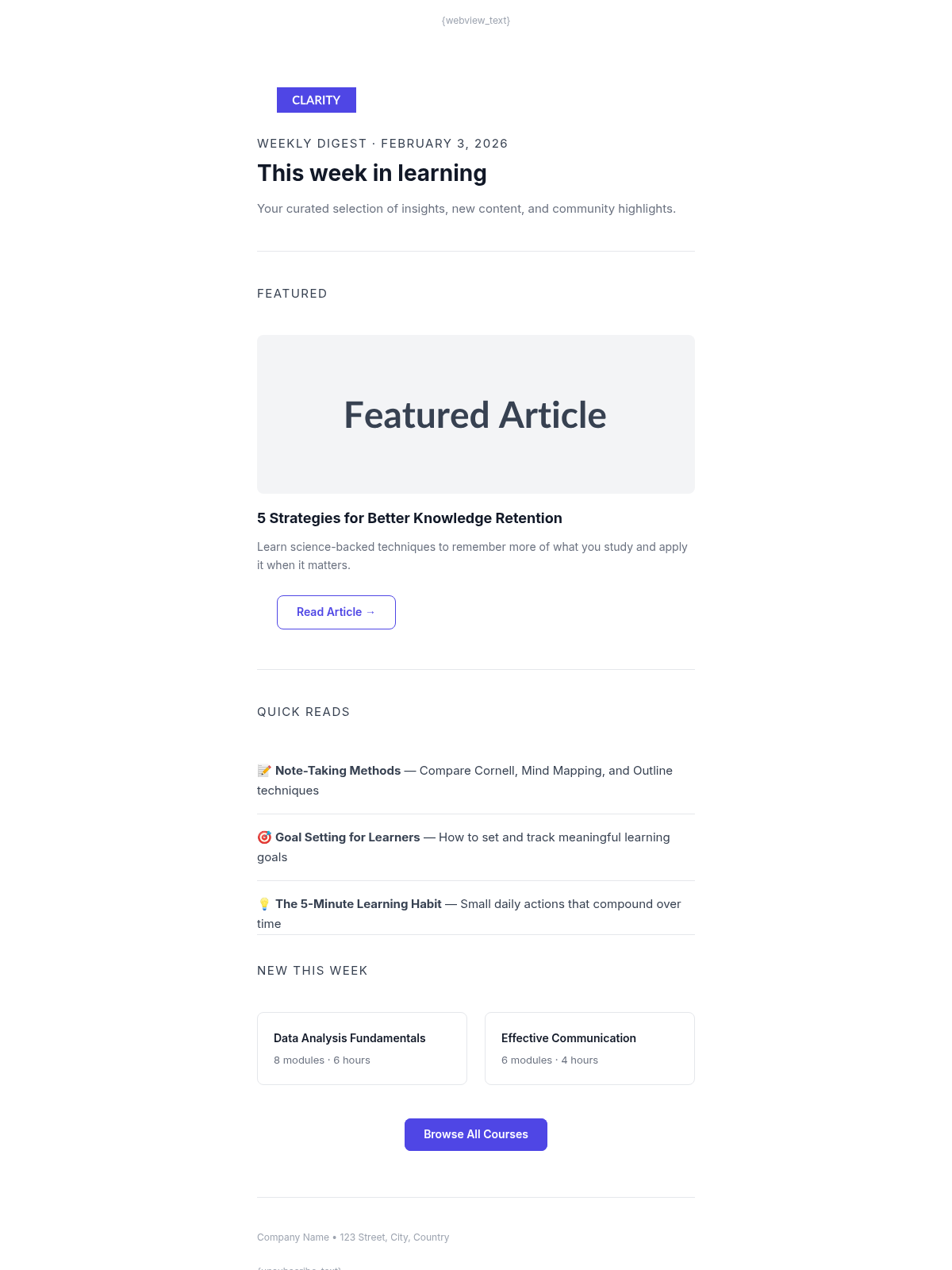 Clarity Labs Digest - Email Template