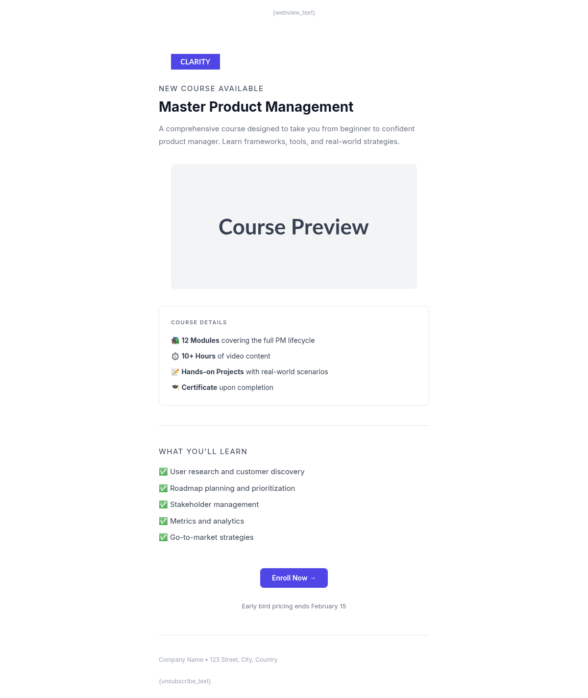 Clarity Labs Course - Email Template