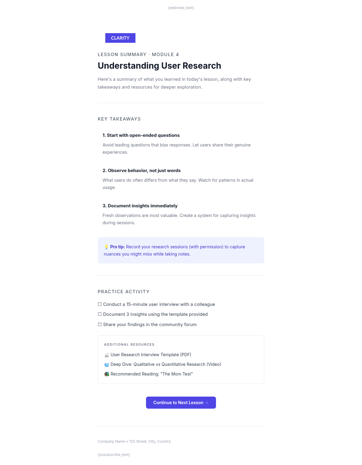 Clarity Labs Lesson - Email Template