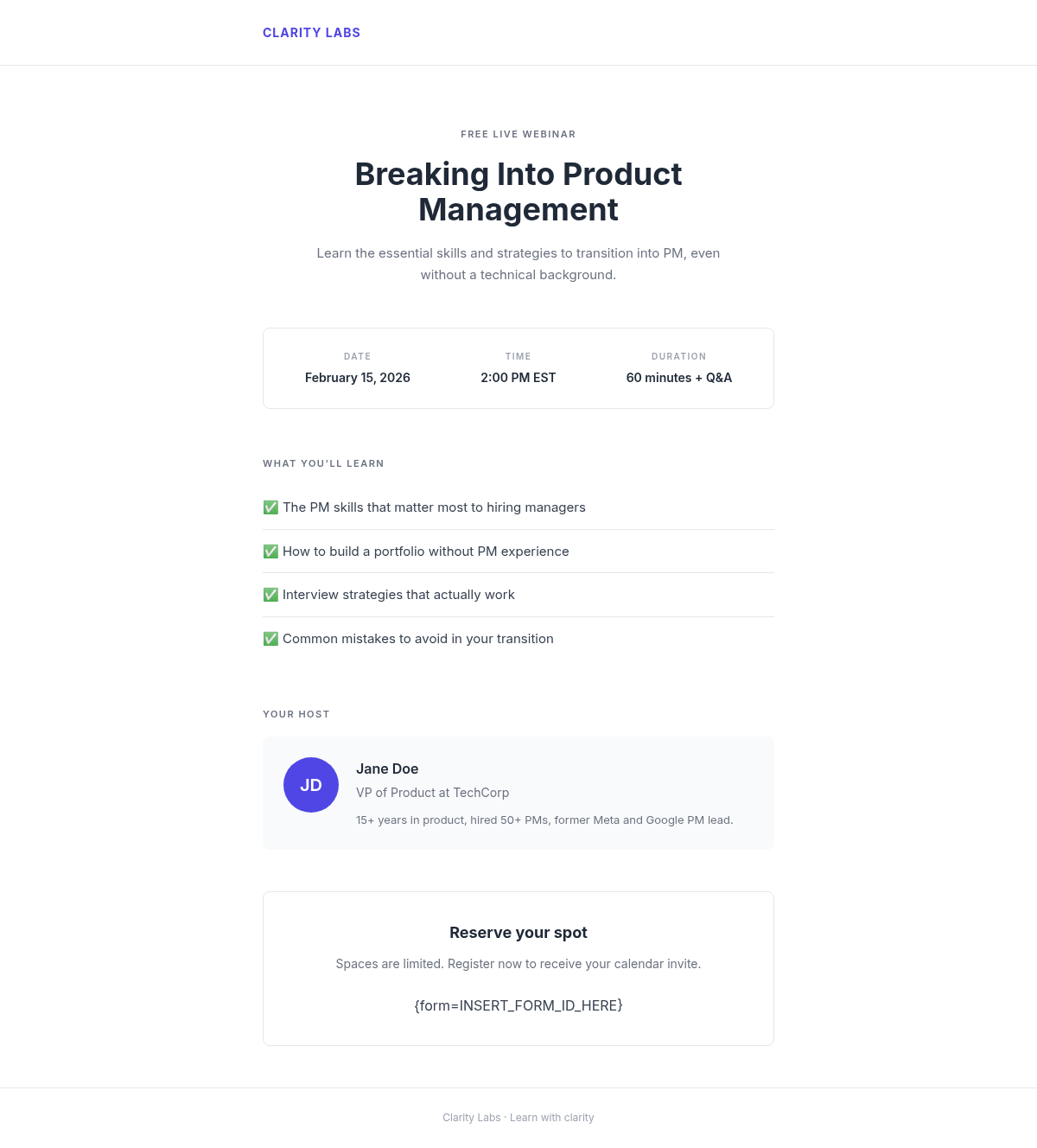 Clarity Labs Event - Email Template Preview