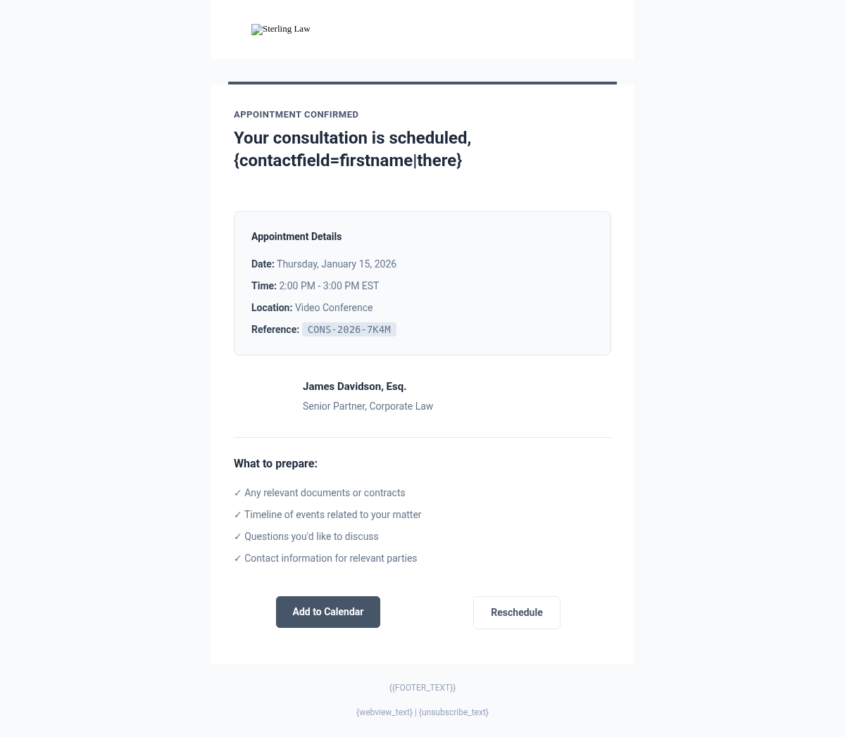 Sterling Law Consultation - Email Template