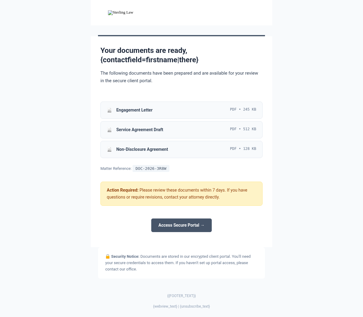 Sterling Law Document Ready - Email Template Preview