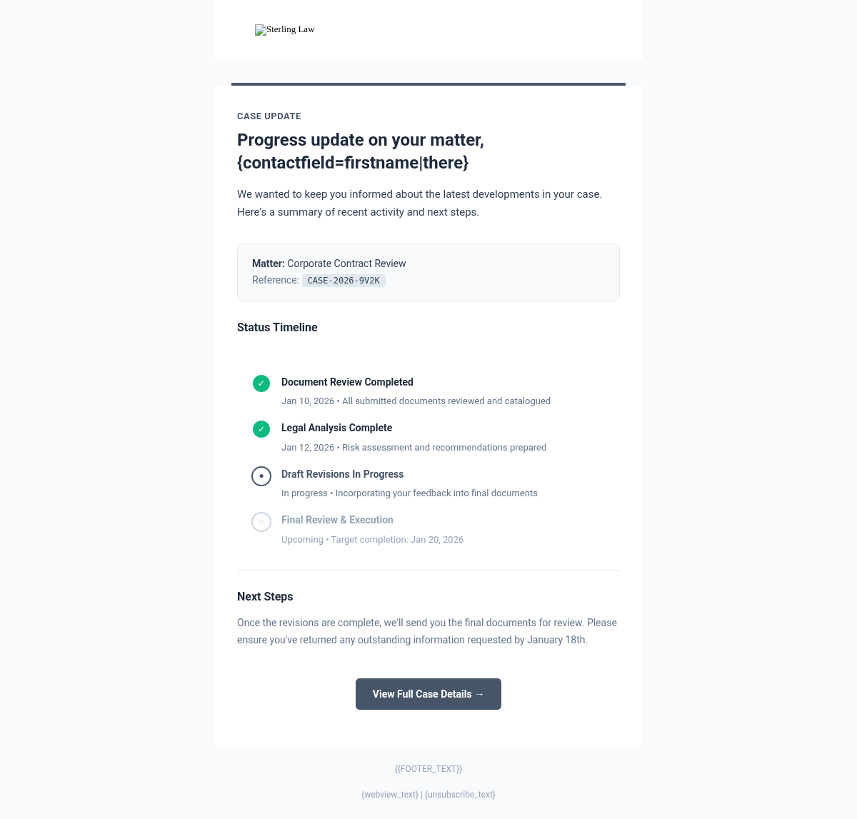 Sterling Law Case Update - Email Template