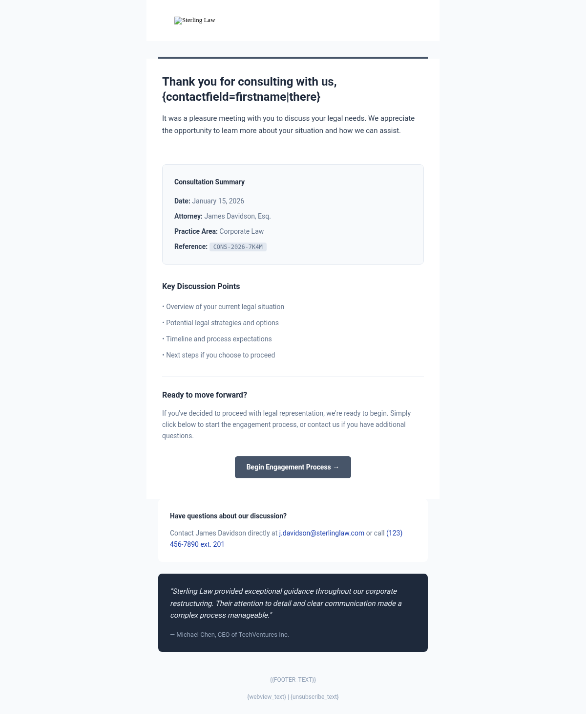 Sterling Law Follow Up - Email Template
