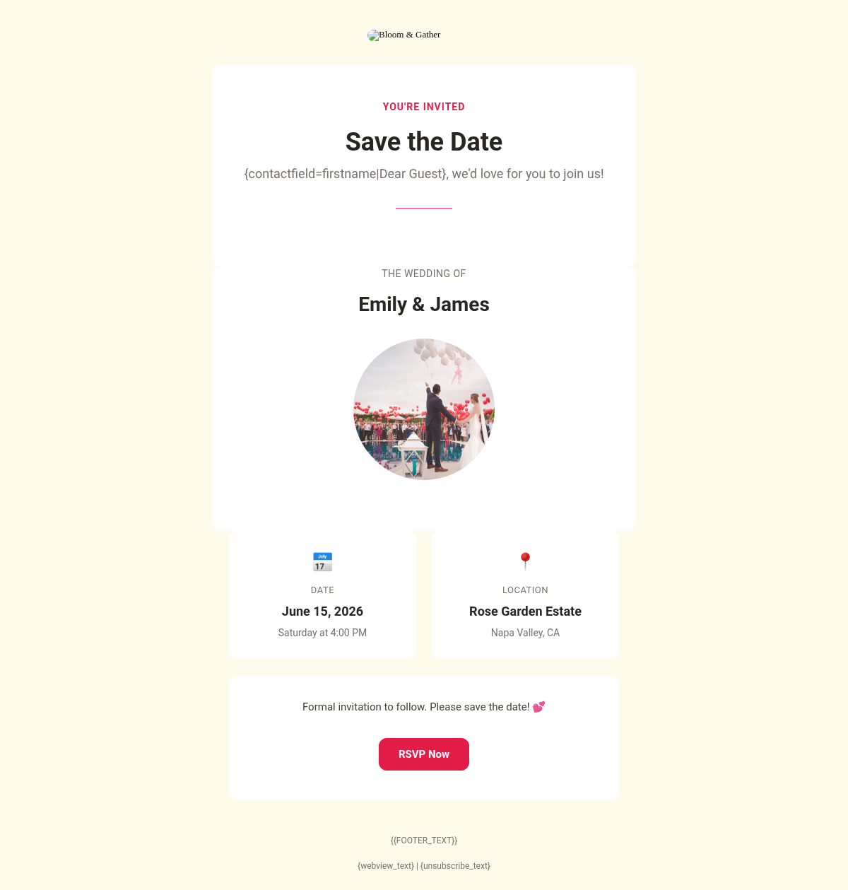Bloom Gather Save The Date - Email Template