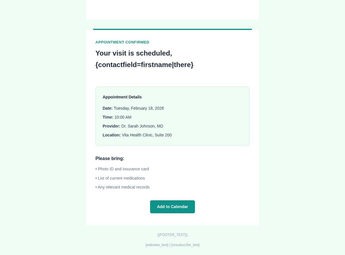 Vita Health Appointment - Email Template
