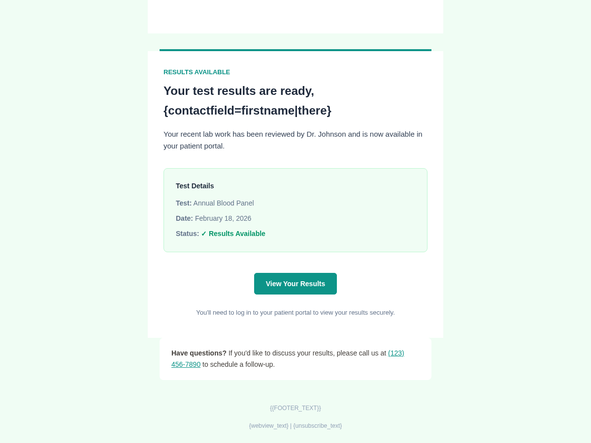 Vita Health Results - Email Template