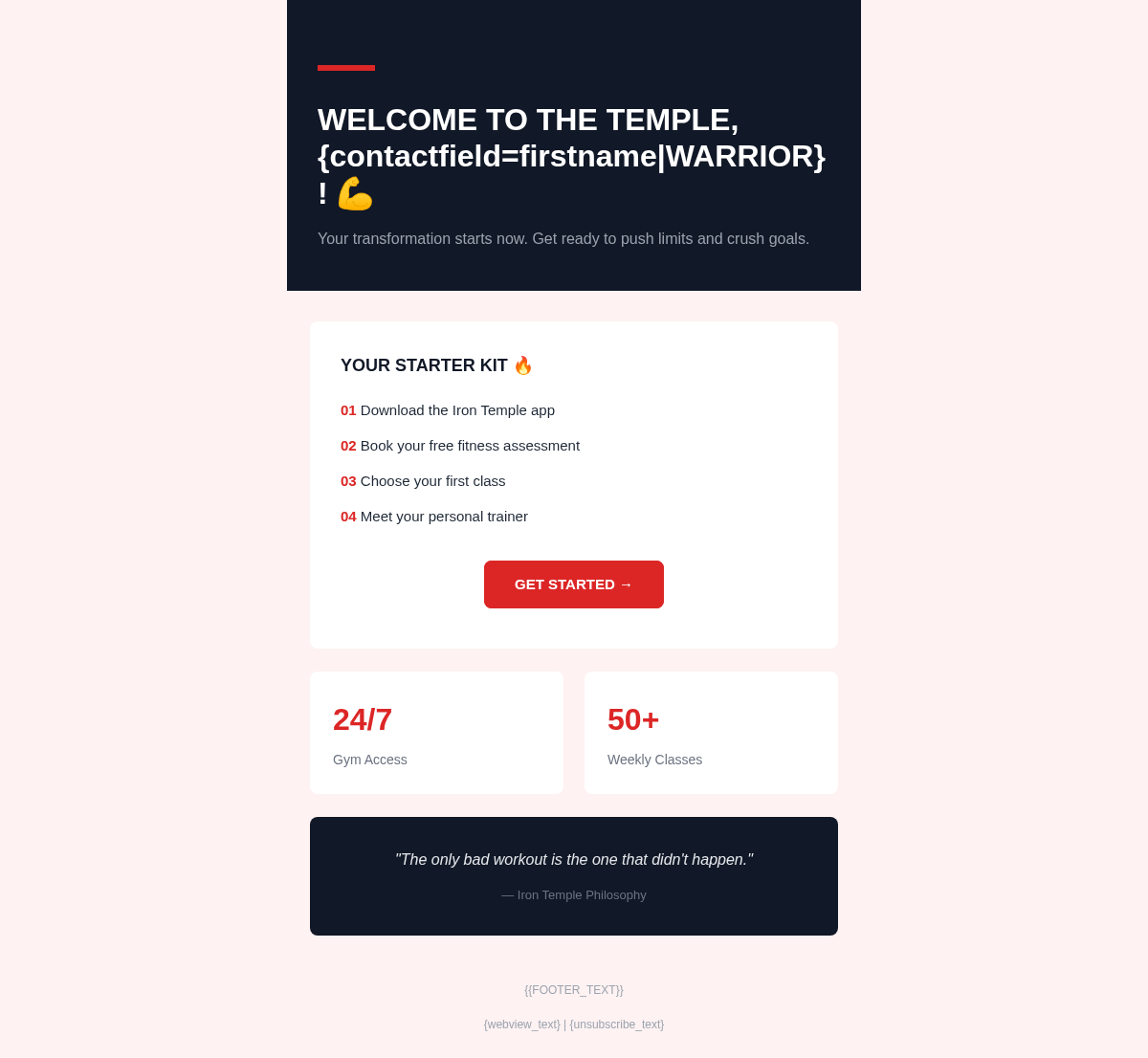 Iron Temple Welcome - Email Template