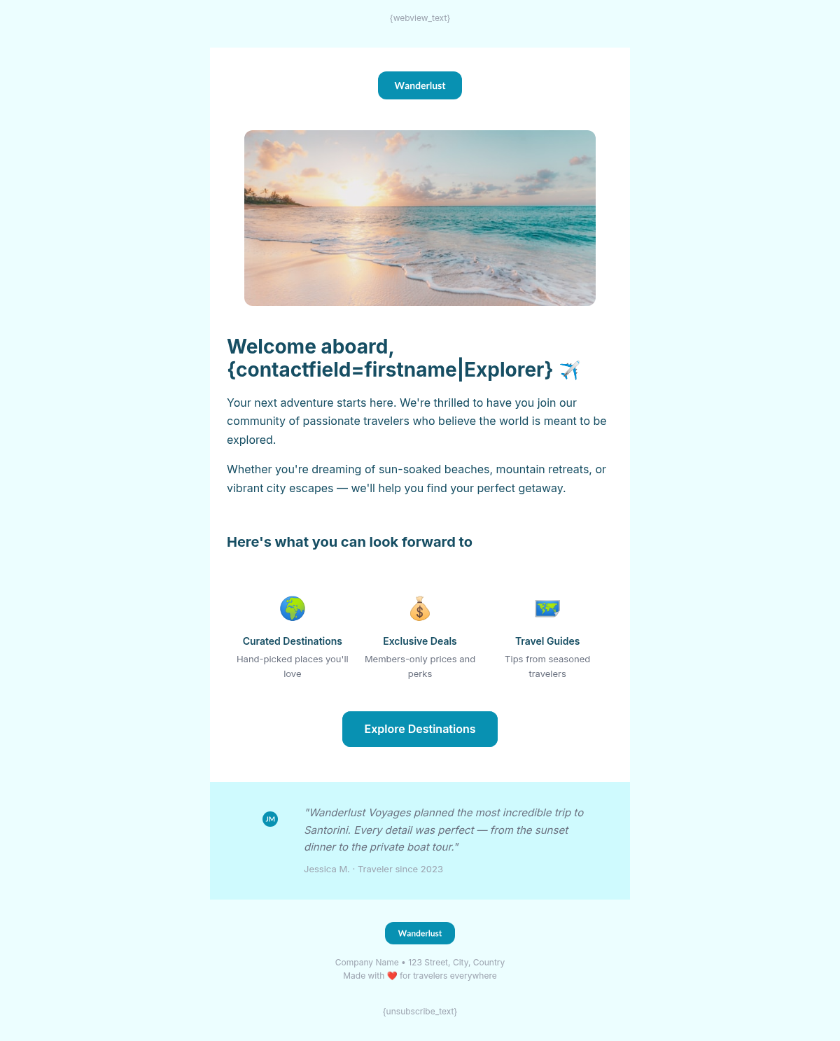 Wanderlust Voyages Welcome - Email Template