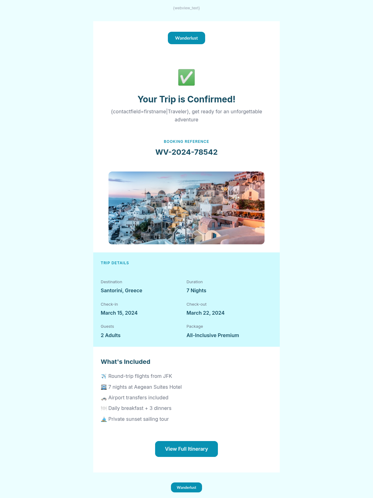 Wanderlust Voyages Trip Confirmation - Email Template