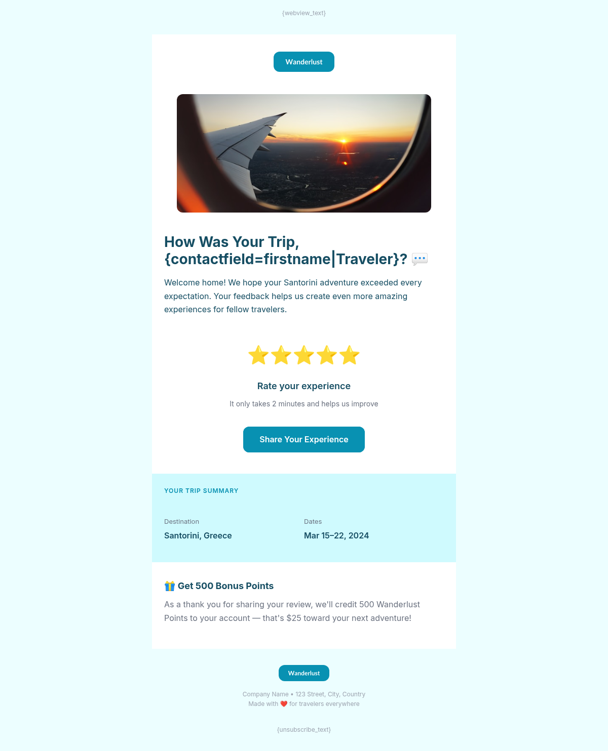 Wanderlust Voyages Review Request - Email Template