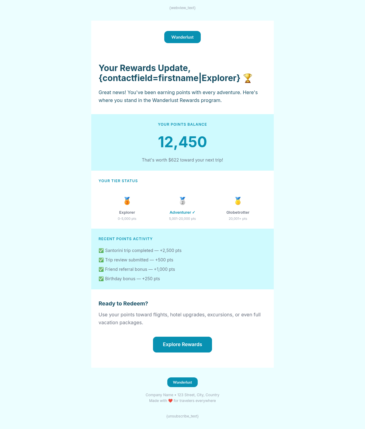 Wanderlust Voyages Loyalty Rewards - Email Template