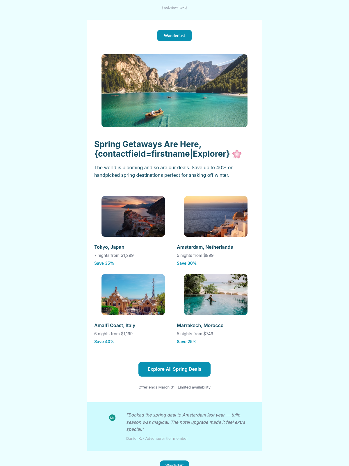 Wanderlust Voyages Seasonal Deals - Email Template