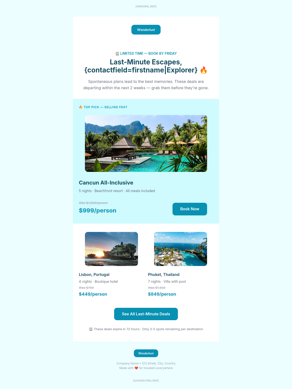 Wanderlust Voyages Last Minute Deals - Email Template Preview