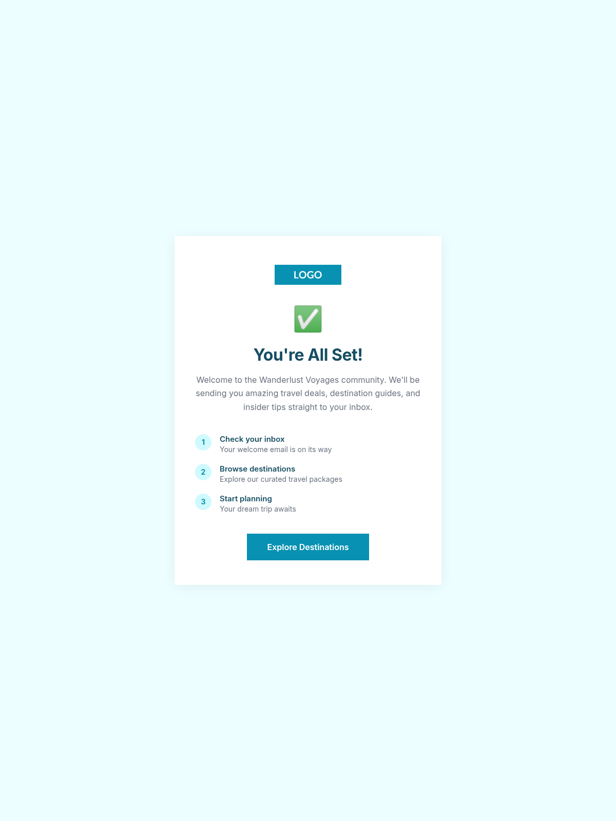 Wanderlust Voyages Thank You - Email Template Preview