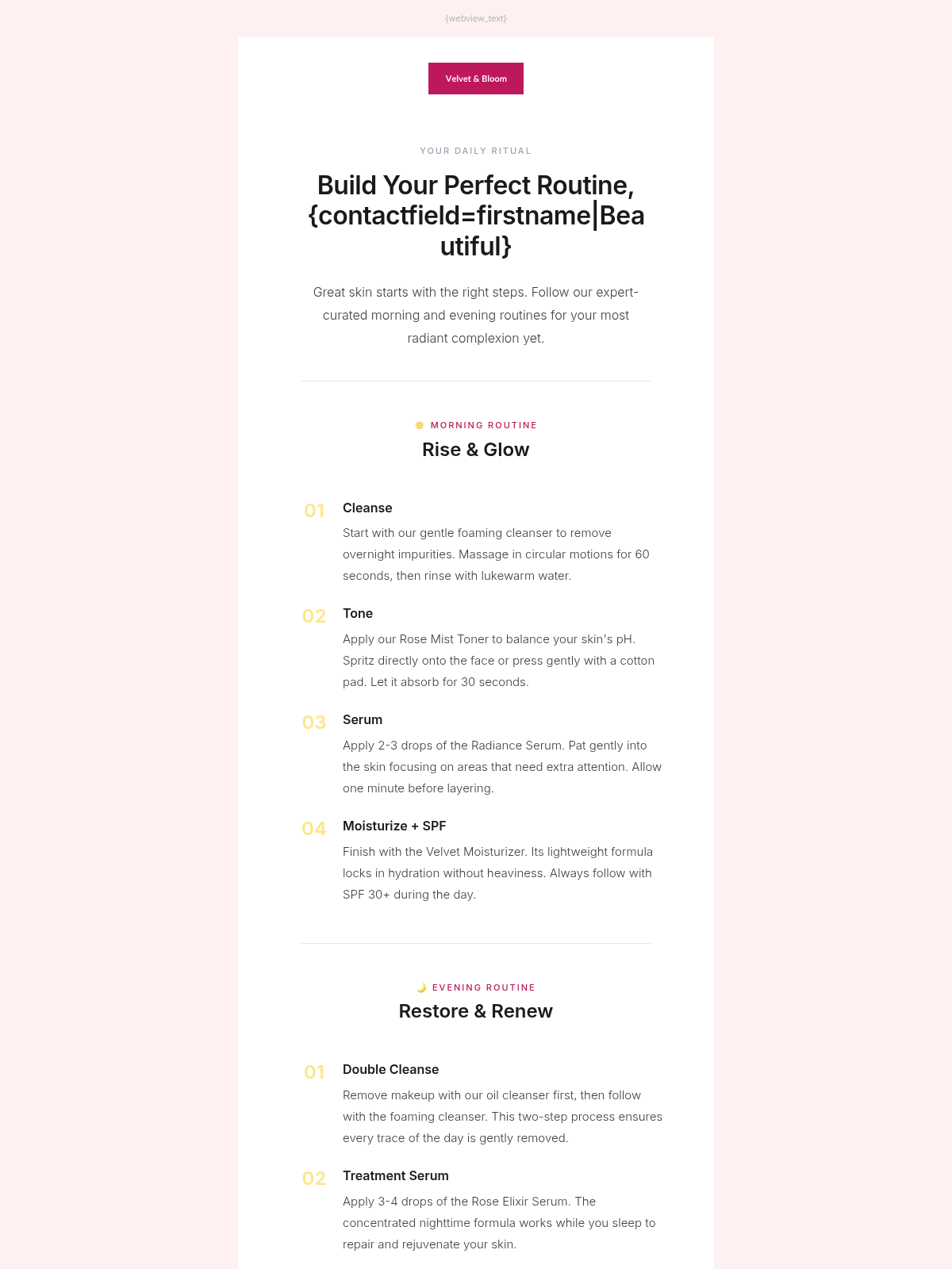 Velvet Bloom Skincare Routine - Email Template
