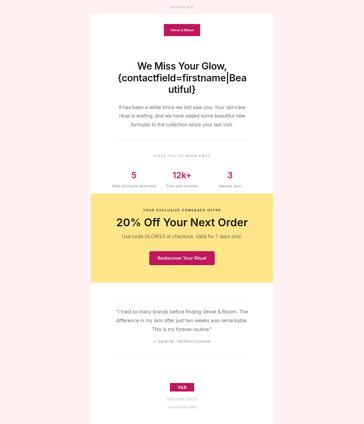 Velvet Bloom We Miss You - Email Template