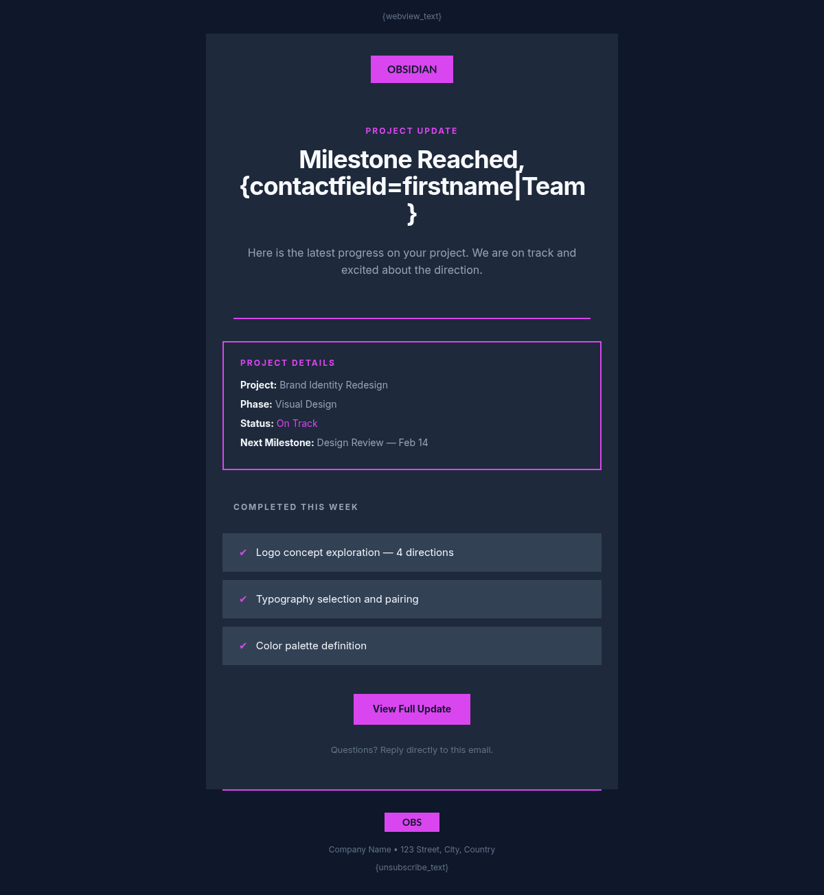 Obsidian Studio Transactional - Email Template