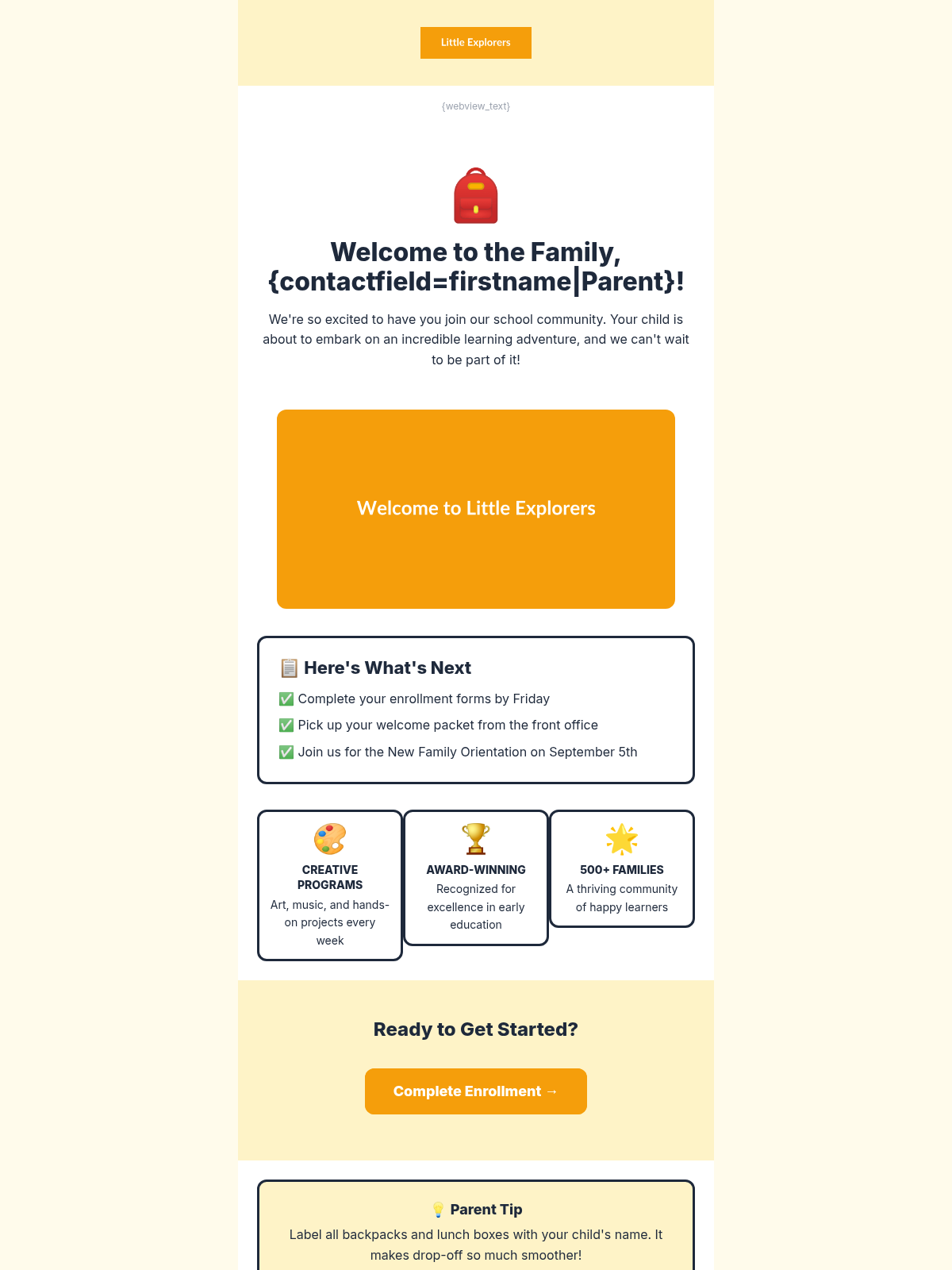 Little Explorers Welcome - Email Template