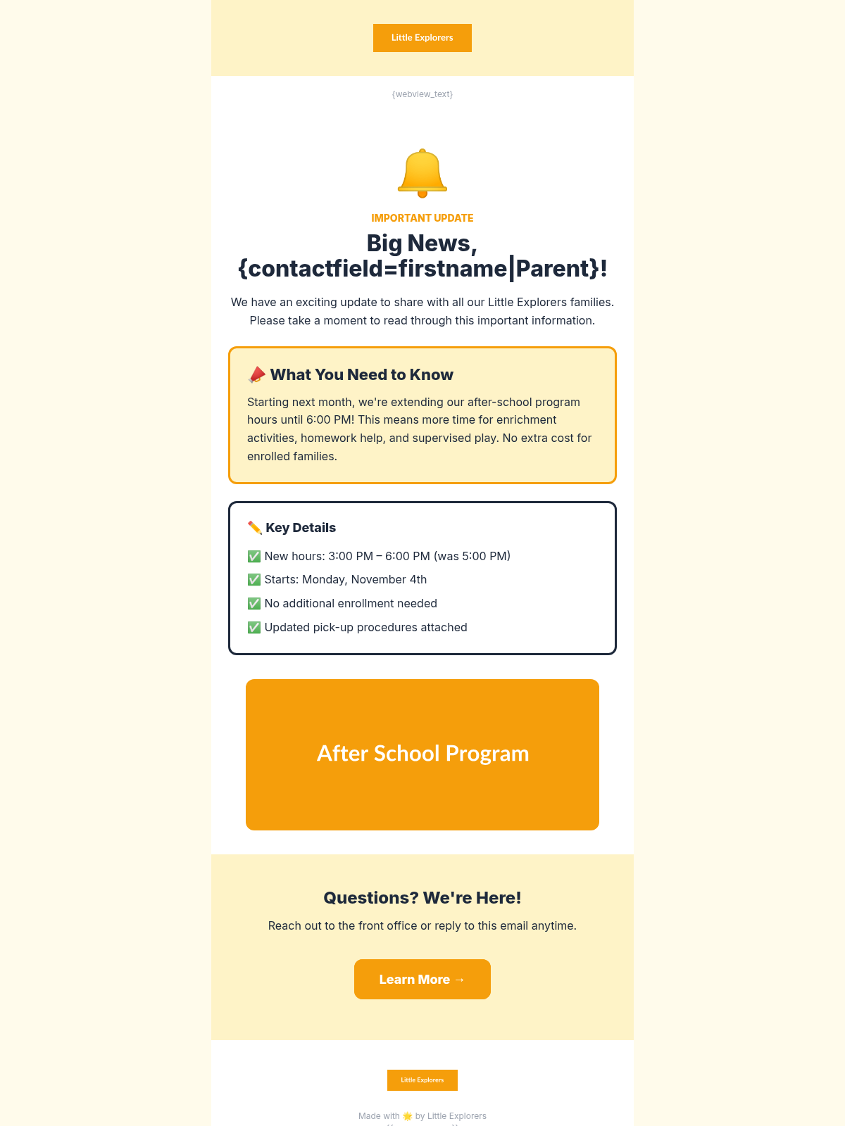 Little Explorers Announcement - Email Template