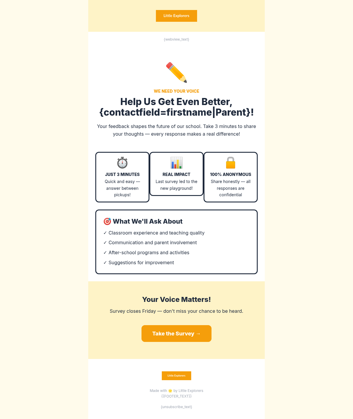 Little Explorers Survey - Email Template
