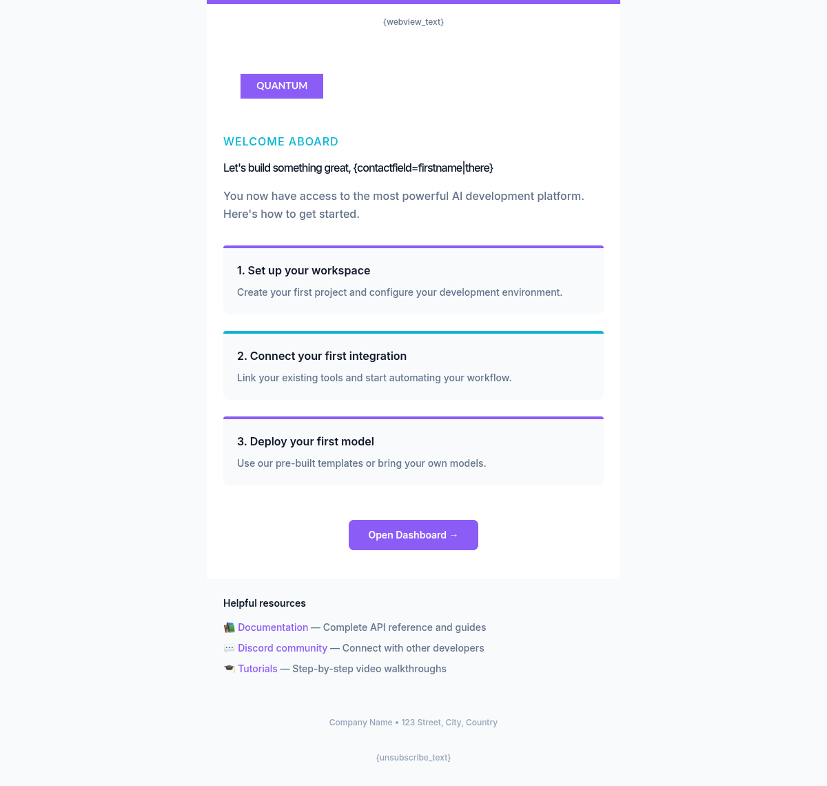 Quantum Shift Welcome - Email Template