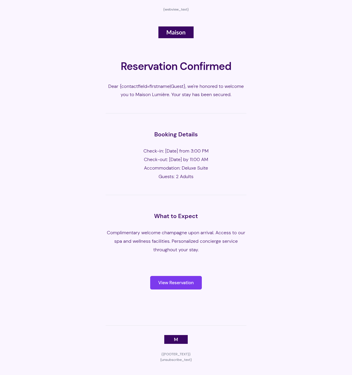Maison Lumière Booking - Email Template