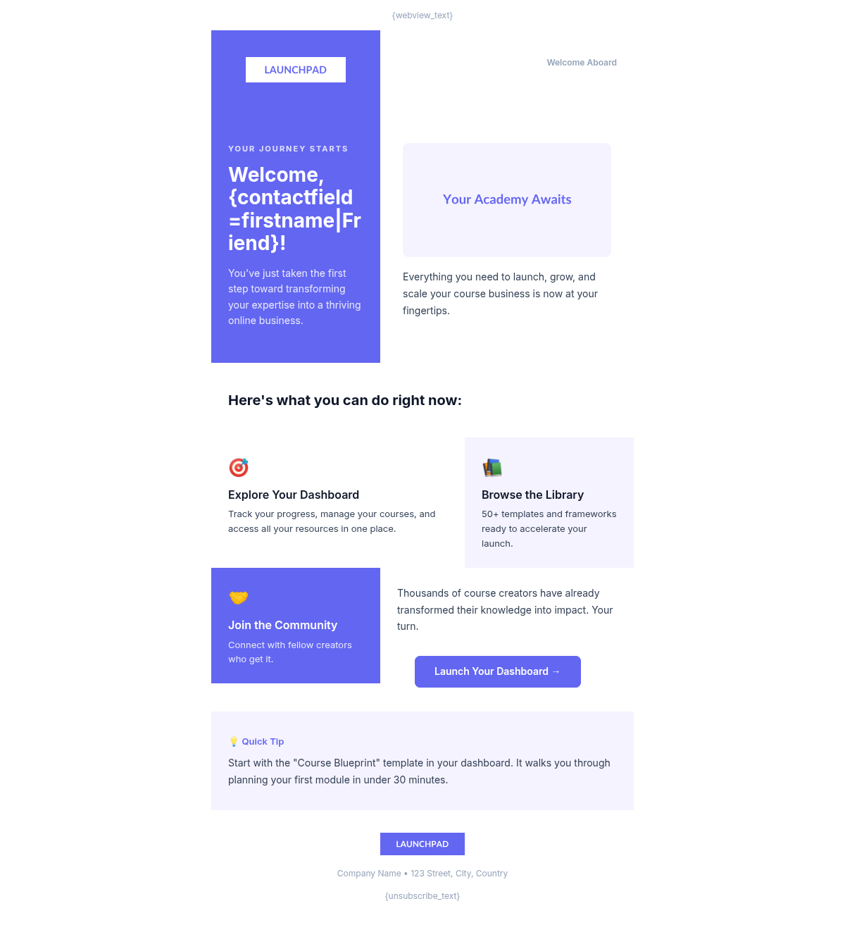 Launchpad Academy Welcome - Email Template