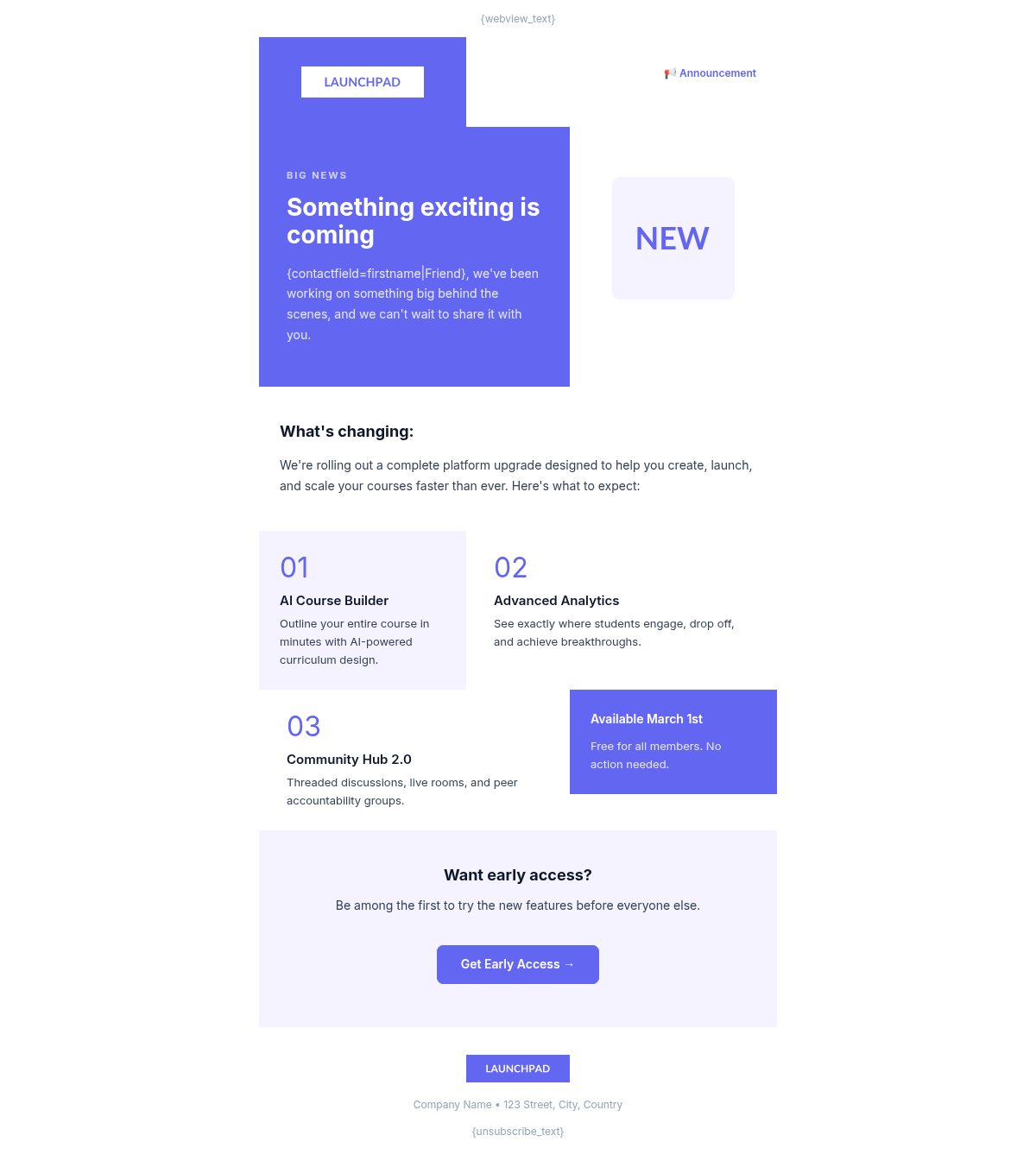 Launchpad Academy Announcement - Email Template