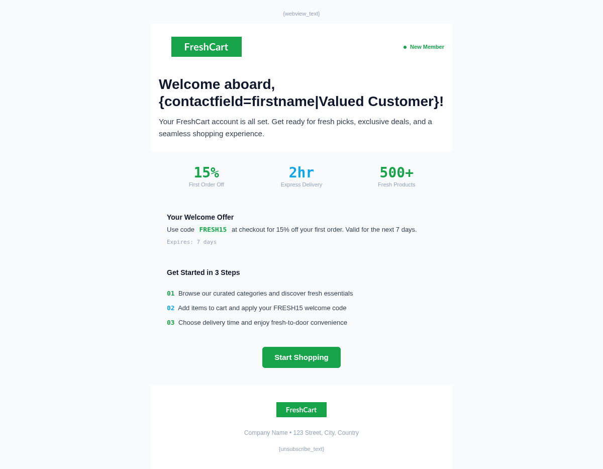 FreshCart Welcome - Email Template