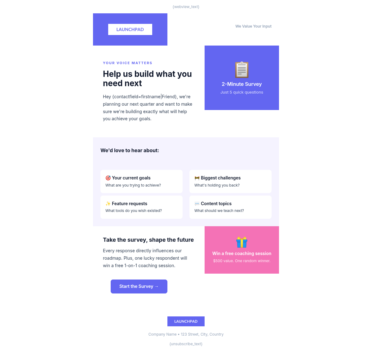 Launchpad Academy Survey - Email Template