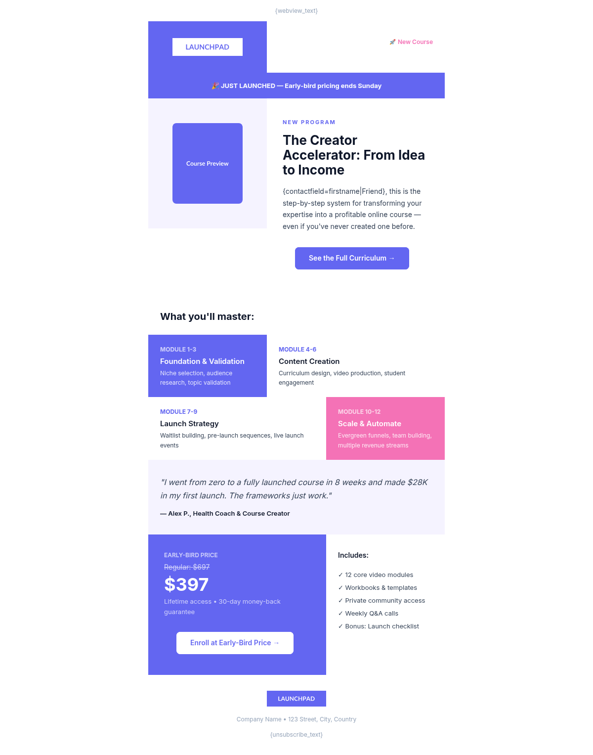 Launchpad Academy Course Launch - Email Template