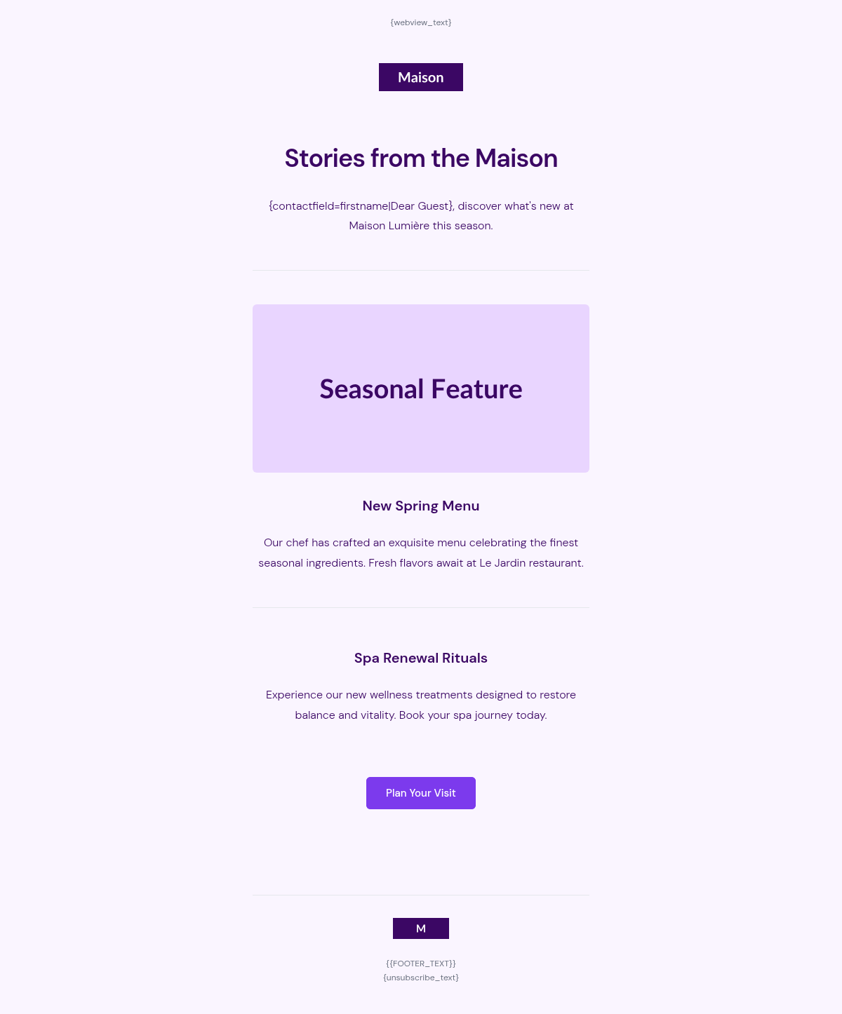 Maison Lumière Newsletter - Email Template