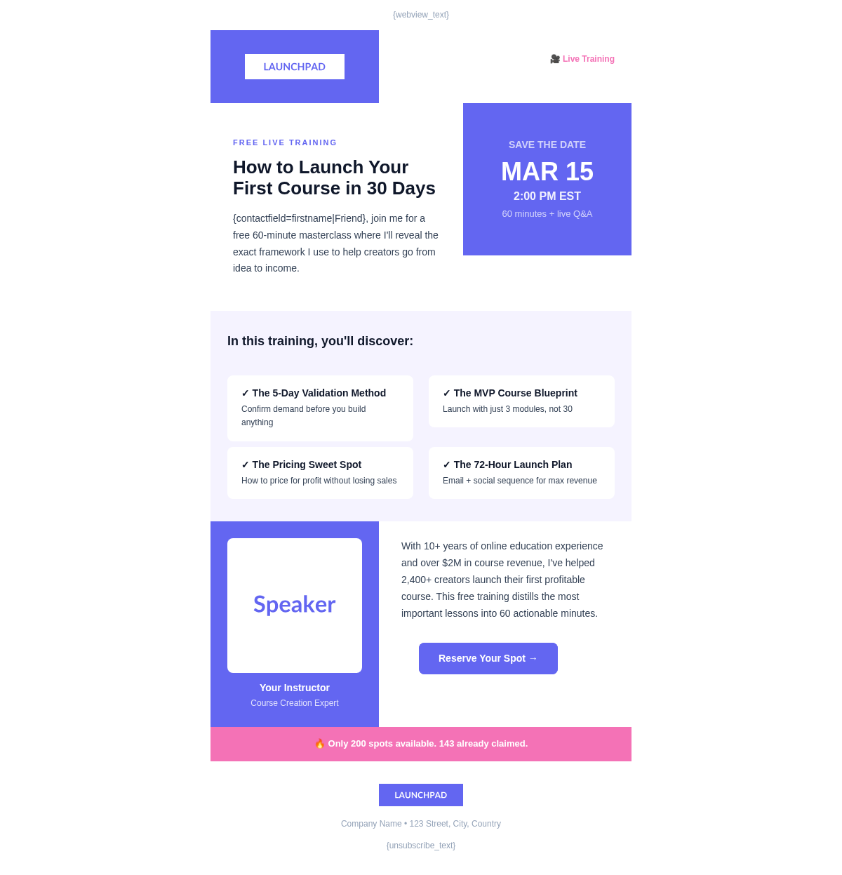 Launchpad Academy Webinar Invite - Email Template Preview