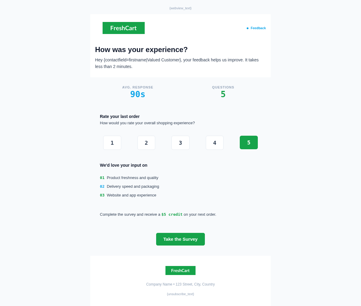 FreshCart Survey - Email Template