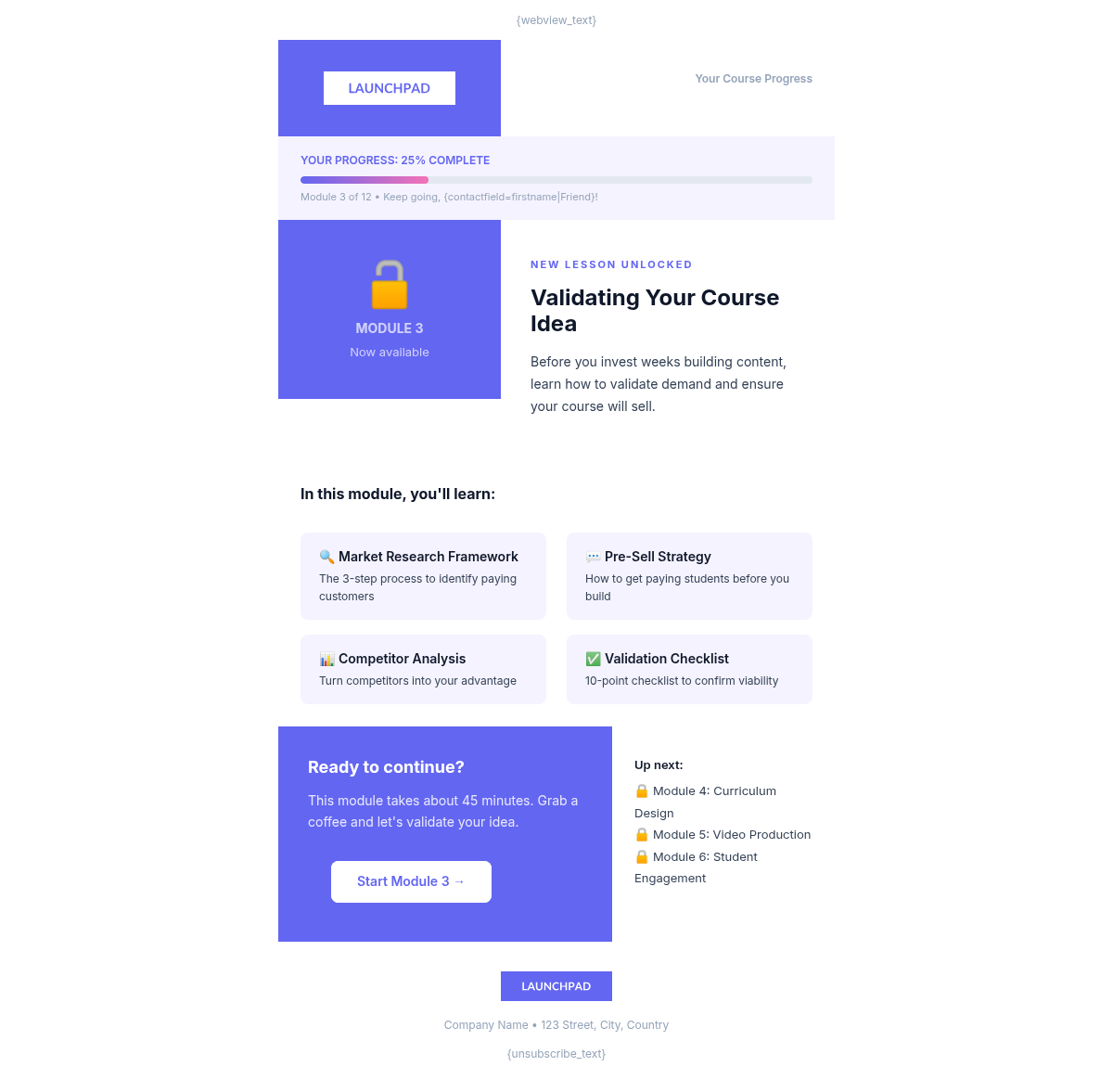 Launchpad Academy Module Unlock - Email Template Preview