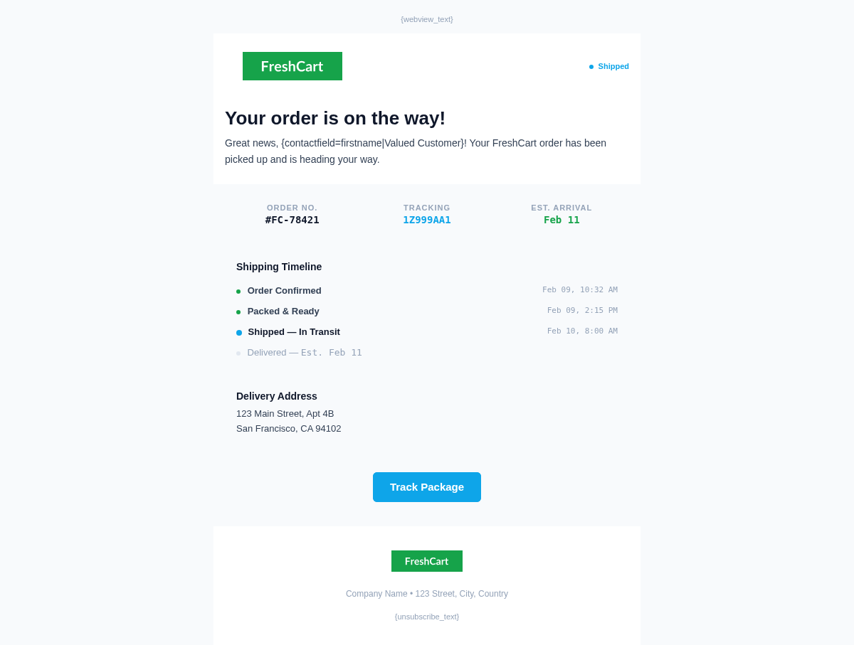 FreshCart Shipping Update - Email Template Preview