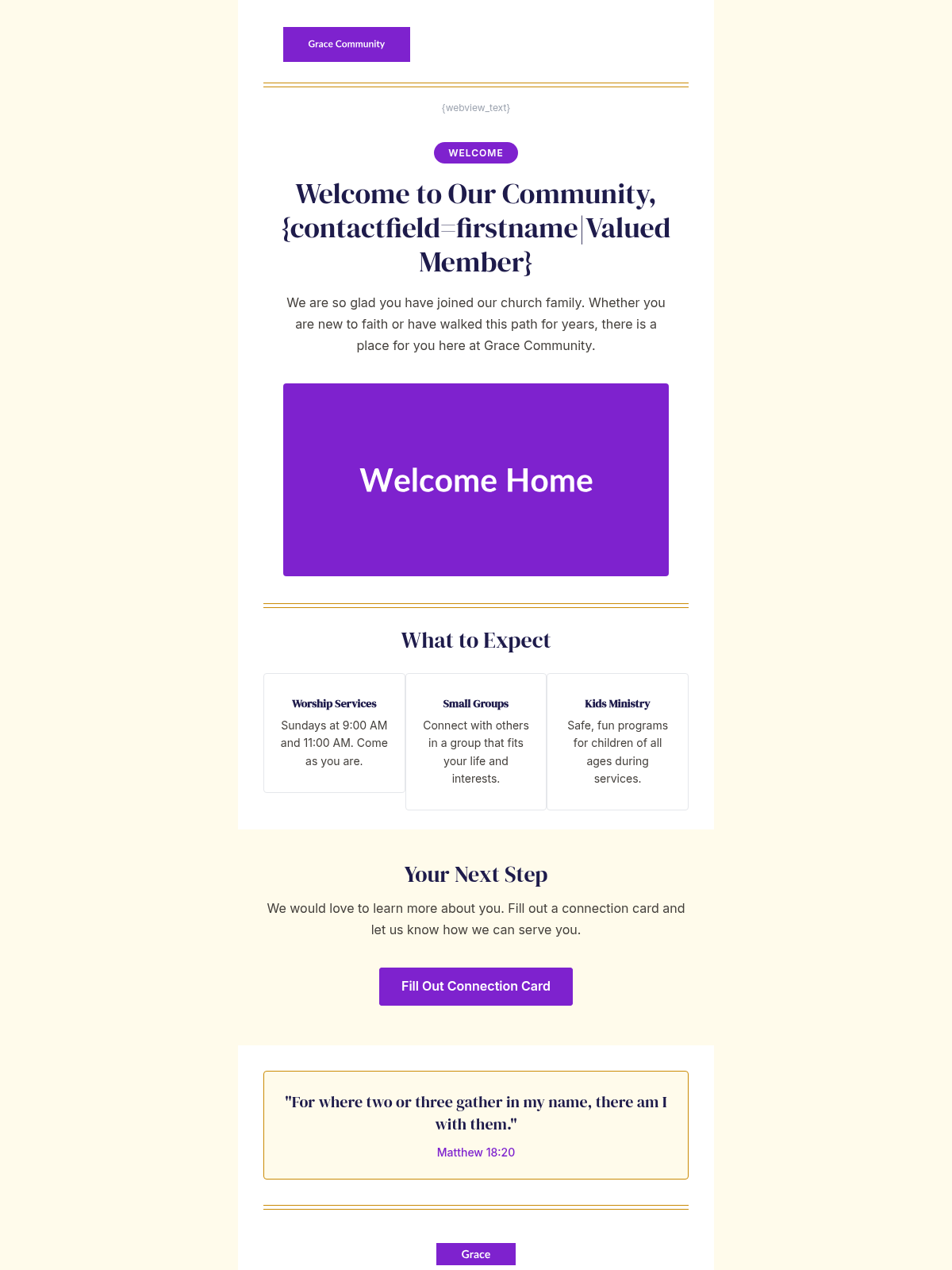 Grace Community Welcome - Email Template