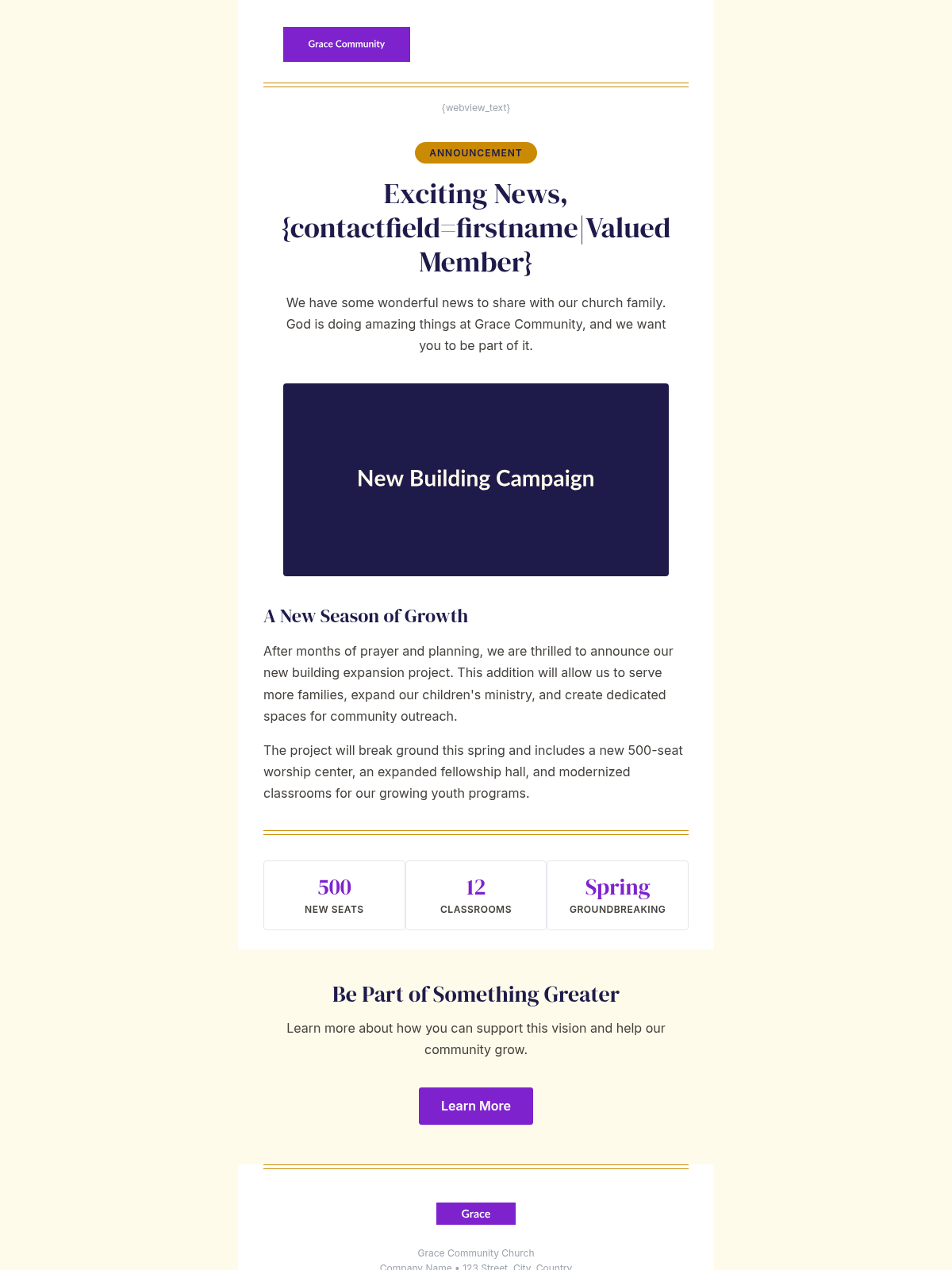 Grace Community Announcement - Email Template