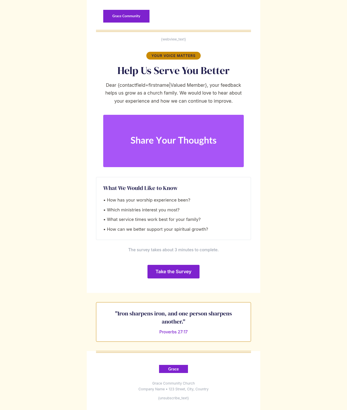Grace Community Survey - Email Template