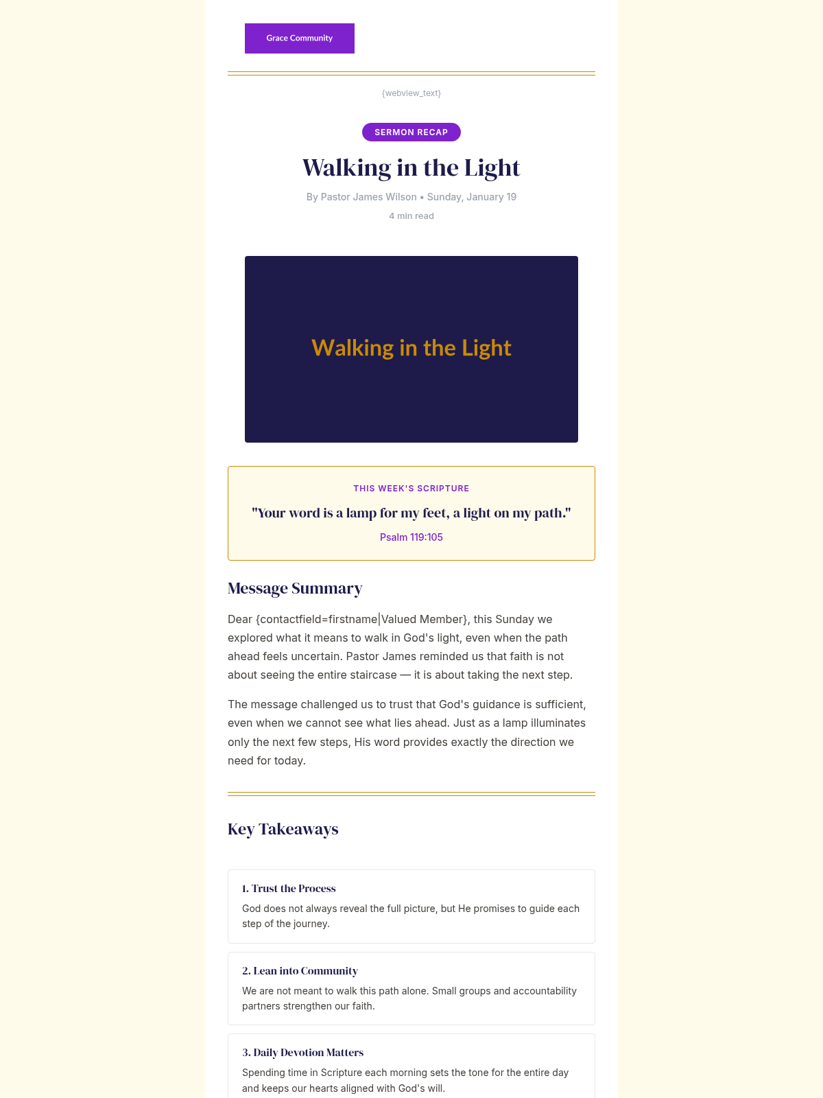 Grace Community Sermon Recap - Email Template
