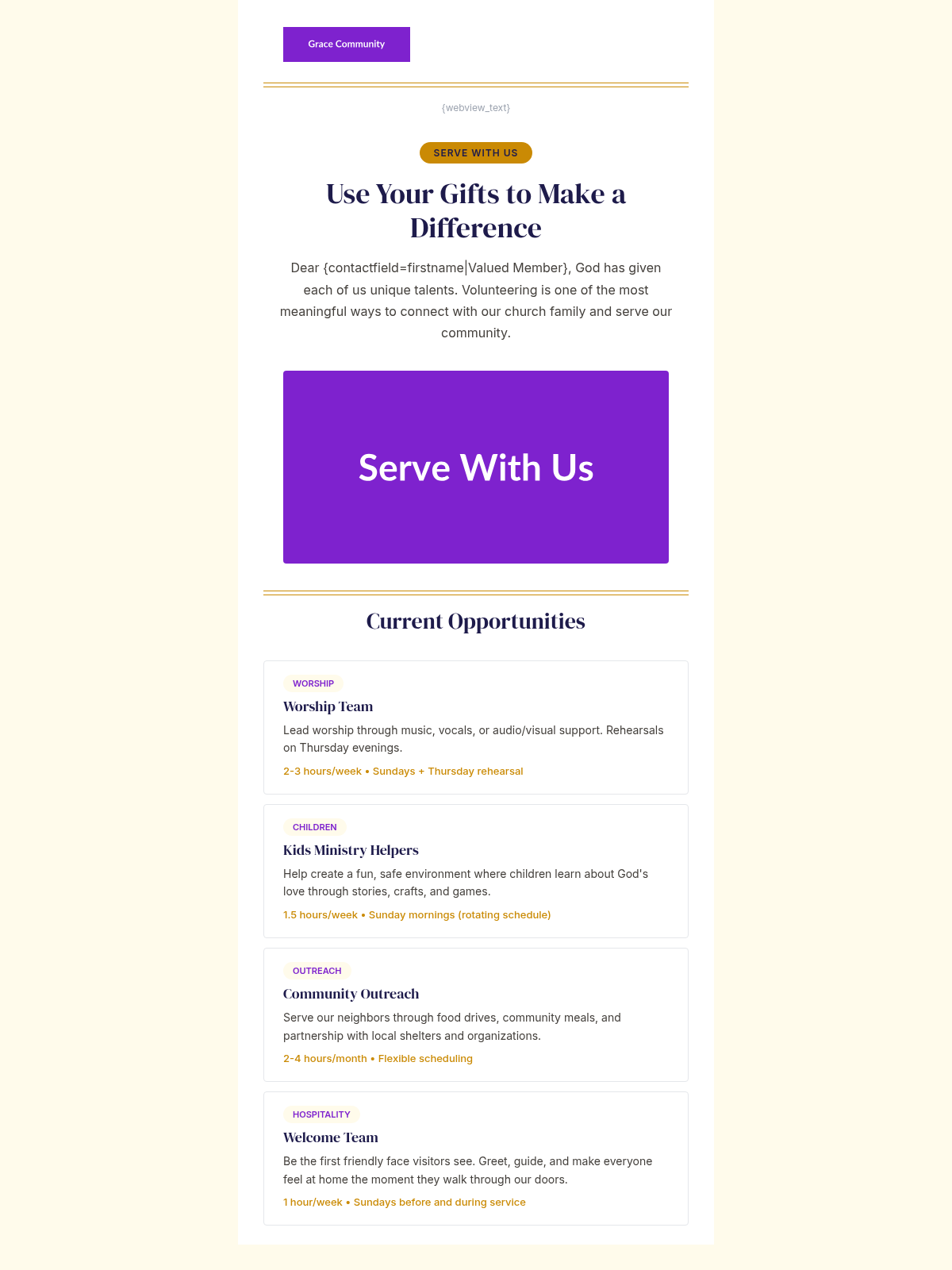 Grace Community Volunteer Signup - Email Template