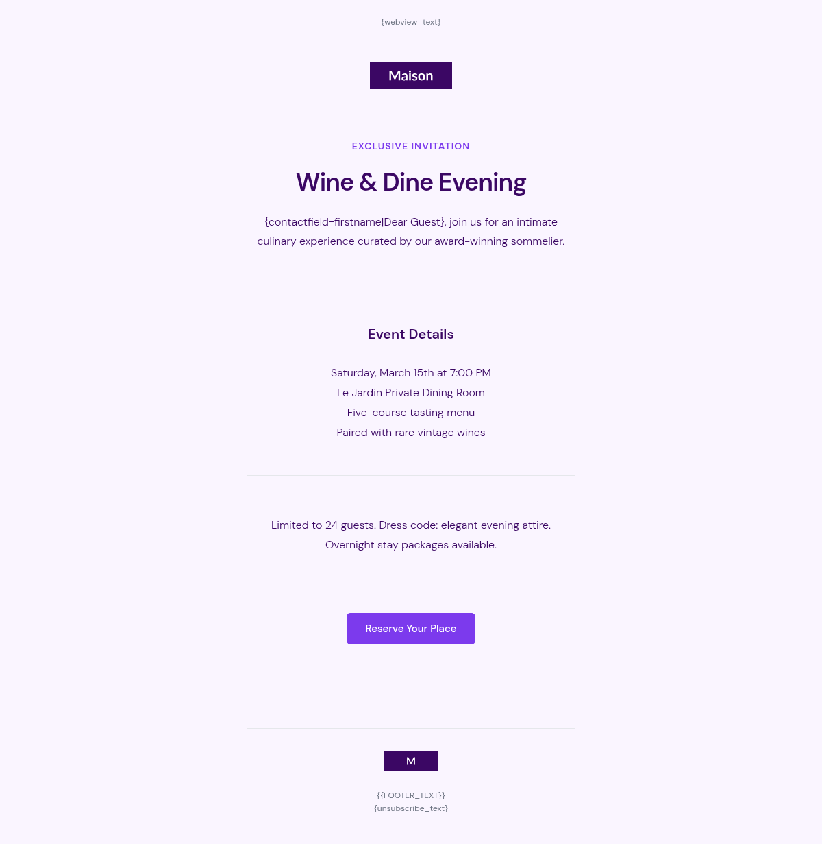 Maison Lumière Event - Email Template Preview