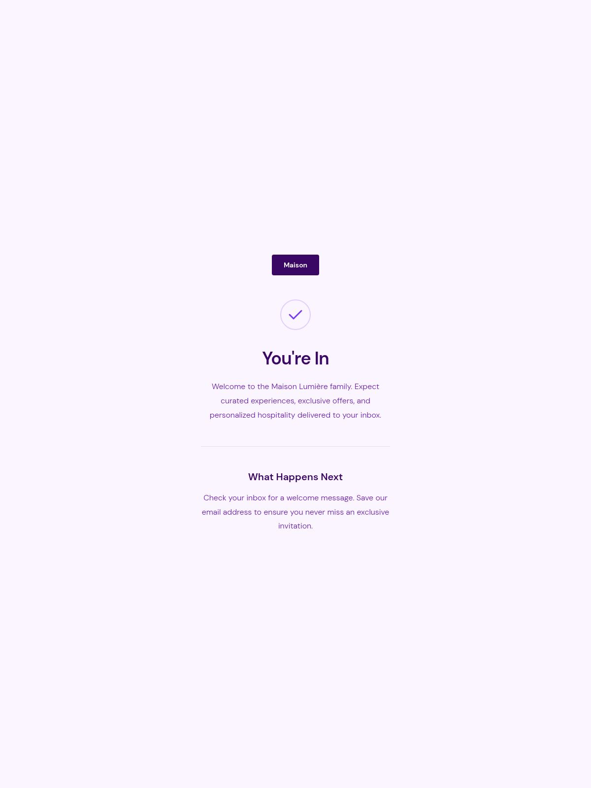 Maison Lumiere Thankyou Page - Email Template Preview