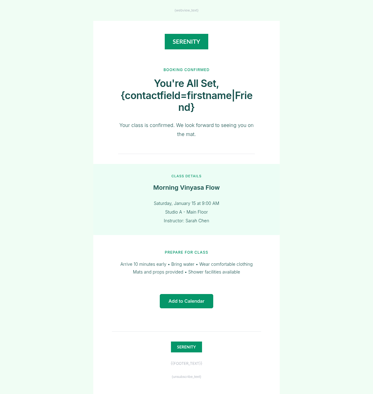 Serenity Wellness Class Booking 1