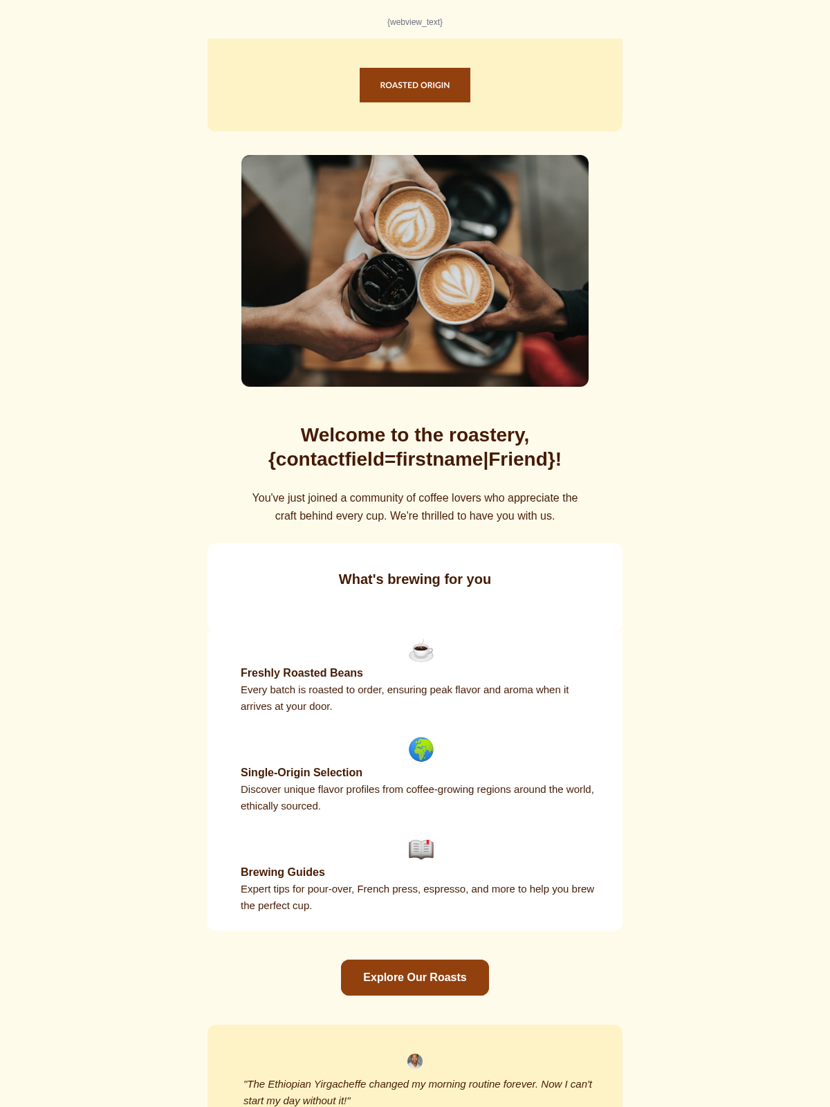 Roasted Origin Welcome - Email Template